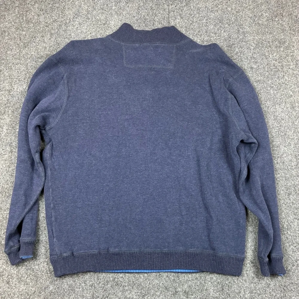 VTG Alan Flusser Mens Size Medium Navy Blue Heather Cotton Quarter Zip Sweater